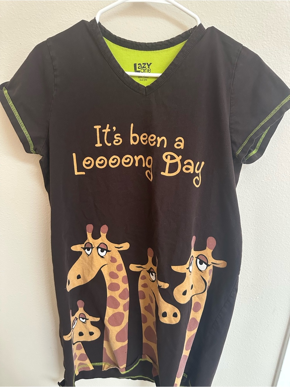 Lazy One Looong Day Giraffe V-Neck Nightshirt S/M 100% Cotton